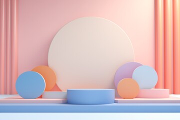 Fototapeta premium Pastel 3D podium background with 3D shapes composition, Pastel Podium Background, Abstract Podium Background, Pastel Geometric Shapes Compositions, AI Generative