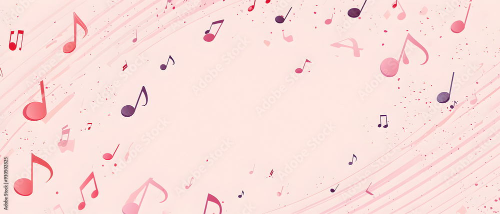 Poster a vector illustration of a music notes banner, featuring a fresh pink color palette. the notes are s