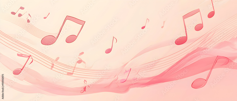 Poster a vector illustration of a music notes banner, featuring a fresh pink color palette. the notes are s