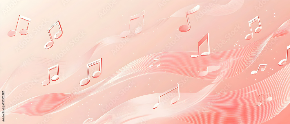 Poster a vector illustration of a music notes banner, featuring a fresh pink color palette. the notes are s