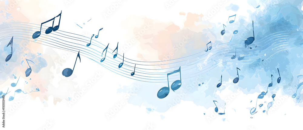 Poster a vector illustration of a music notes banner, featuring a fresh blue color palette. the notes are s