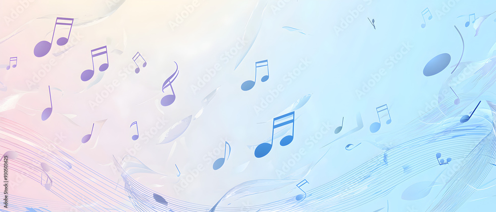 Poster a vector illustration of a music notes banner, featuring a fresh blue color palette. the notes are s
