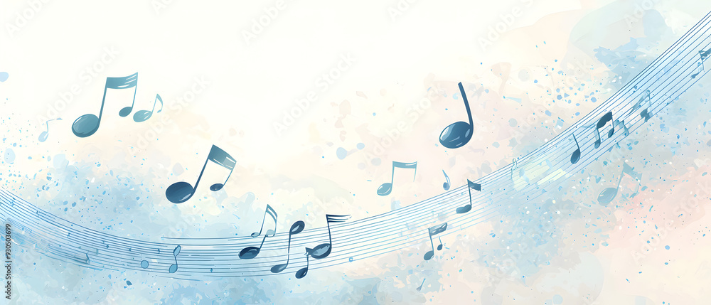 Poster a vector illustration of a music notes banner, featuring a fresh blue color palette. the notes are s