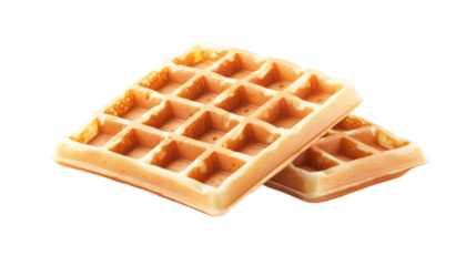 Delicious golden waffles stacked together isolated on transparent background