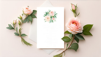 invitation card with watercolor rose flower