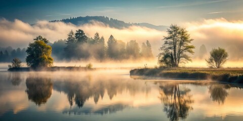 Obraz premium Mysterious fog enveloping a peaceful natural scene