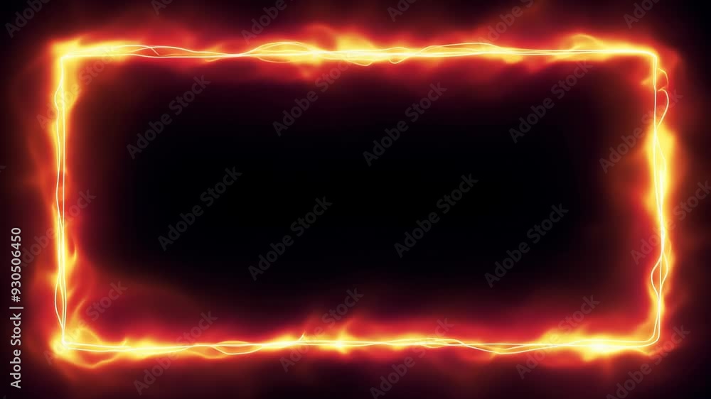 Aufkleber fire in the form of a rectangular frame burning on a black background. the inside of the frame remai