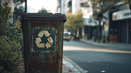 Aged Recycling Bin in a Residential Urban Area