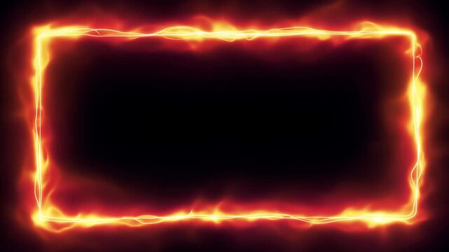Fire in the form of a rectangular frame burning on a black background. The inside of the frame remains empty