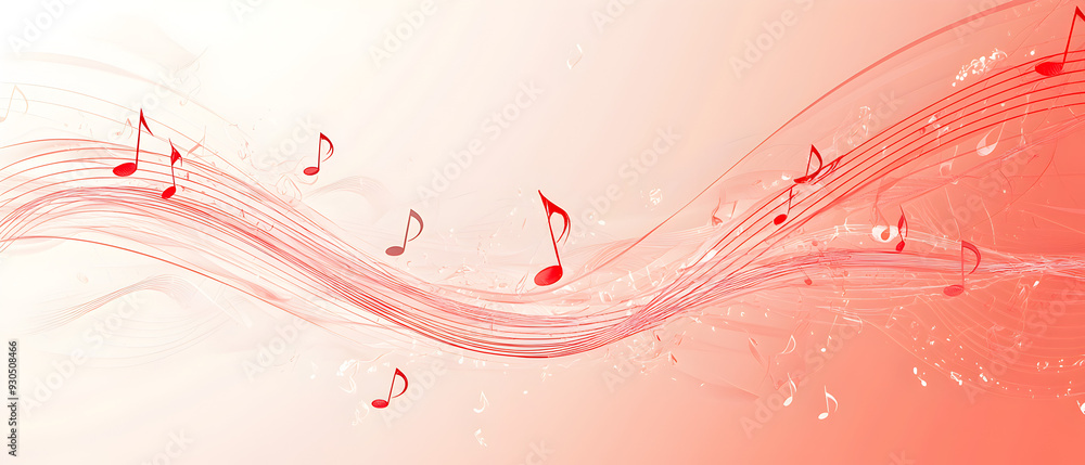 Poster a vector illustration of a music notes banner, featuring a fresh red color palette. the notes are st