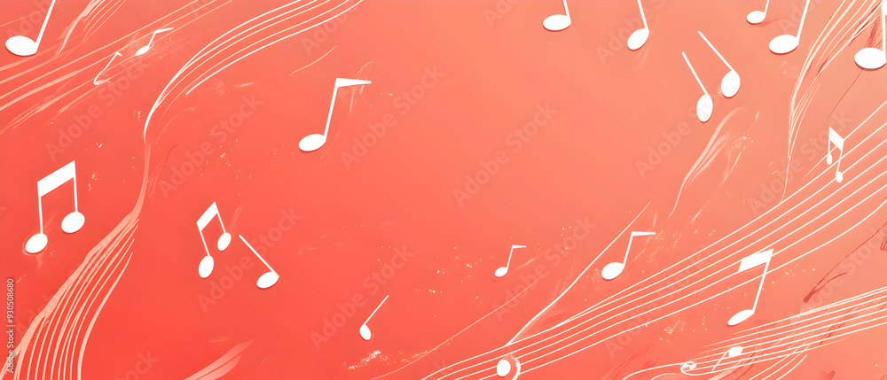 Poster a vector illustration of a music notes banner, featuring a fresh red color palette. the notes are st