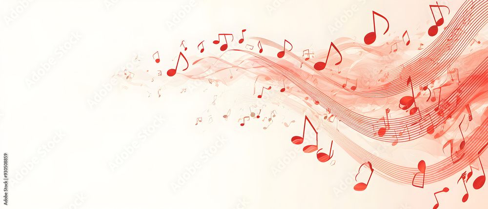 Poster a vector illustration of a music notes banner, featuring a fresh red color palette. the notes are st