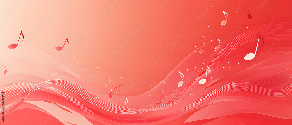 Poster a vector illustration of a music notes banner, featuring a fresh red color palette. the notes are st