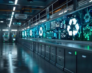 Digital Waste Management Control Room with Holographic Displays and Advanced Technology Concept