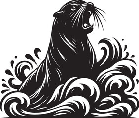Vector illustration of Sea Lion Silhouette isolated on white background