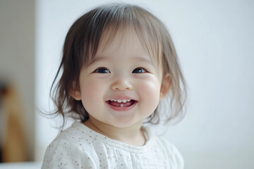 Fototapeta premium Child positive smile, happy and joyful kid, happy children's day