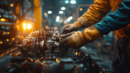 Mechanic assembling and maintenance Engine in automotive garage