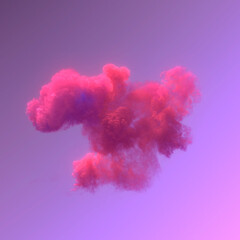 Obraz premium Digital illustration of abstract explosion with bright pink cloud of smoke on light purple background. 3d rendering