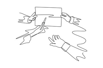 Budget planning concept. Single line draw design vector graphic illustration.