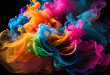 Obraz premium dynamic vibrant smoke patterns showcasing spectrum colors intricate shapes, abstract, art, backdrop, beauty, brilliance, charm, cloud, combination