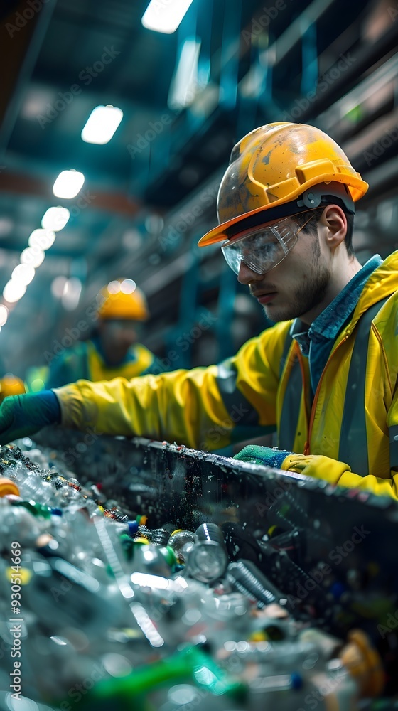 Aufkleber workers sorting waste at a high tech recycling facility for efficient waste management
