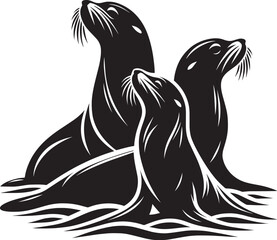 Vector illustration of Sea Lion Silhouette isolated on white background