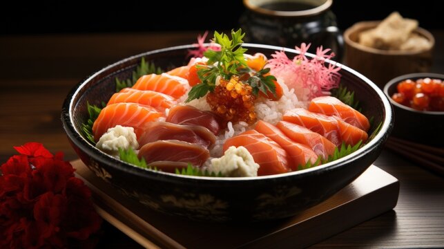 Chirashi Bowl with Fresh Sashim. Best For Banner, Flyer, and Poster