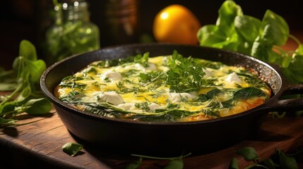 Frittata with Spinach and Feta. Best For Banner, Flyer, and Poster