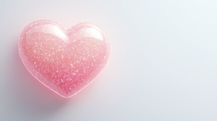 Obraz premium A sparkling pink heart-shaped object with a glossy finish, set against a light background.