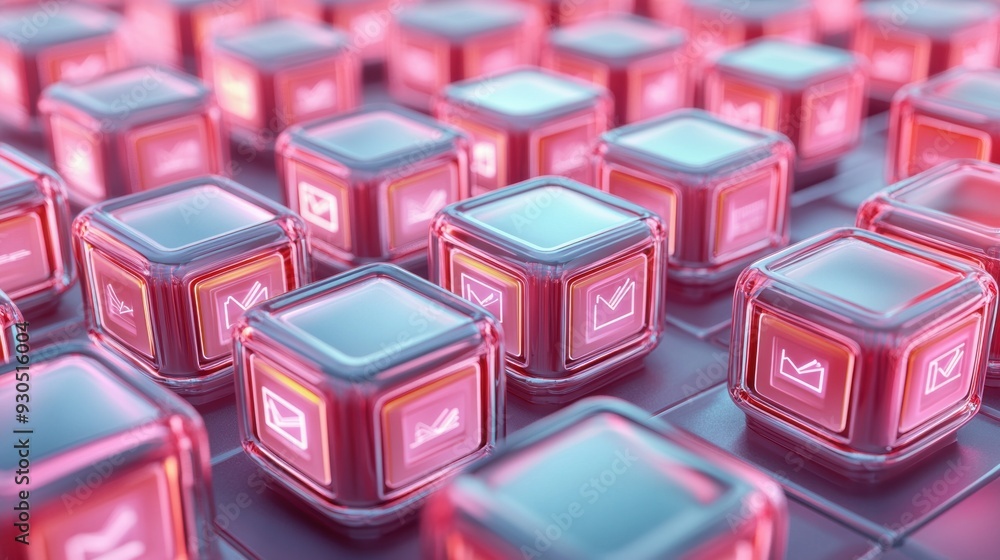 Poster a large number of small cubes with different colored lights on them, ai