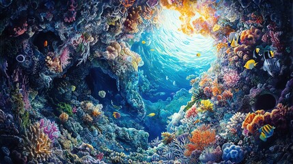 Obraz premium Beneath the ocean's surface, vibrant coral reefs and colorful fish thrive in a stunning underwater environment.
