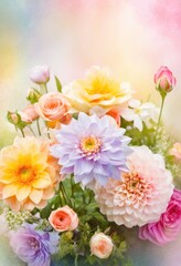 Fototapeta premium vibrant watercolor flower arrangements illuminated soft lighting stunning display color form, bloom, petal, botanical, beauty, floral, design, composition