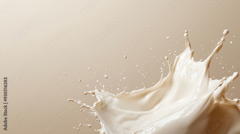 Poster a splash of creamy liquid against a soft background, emphasizing texture and movement.
