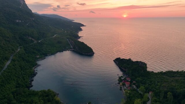 Sunset at Gideros Bay, a historical and natural bay dating back to the Genoese, Cide, Kastamonu, Turkey
