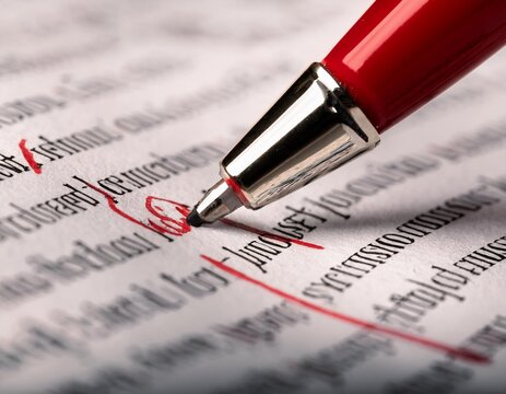 Detailed close-up shot of text being edited with a red pen