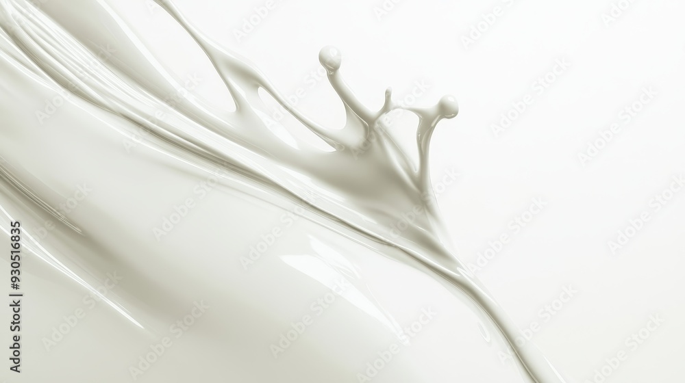 Poster a splash of liquid creating dynamic shapes against a white background.