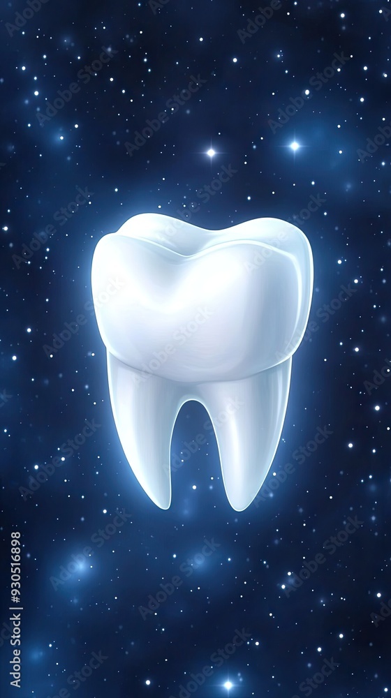 Aufkleber a glowing blue holographic representation of a tooth is set against a dark background filled with ab