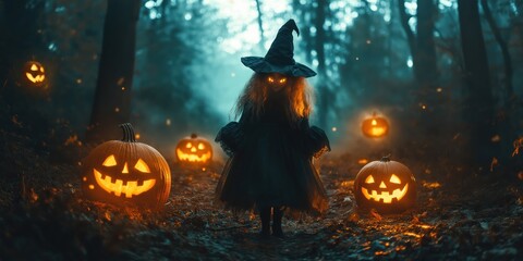 Fototapeta premium Witch in a Spooky Halloween Forest created by ai
