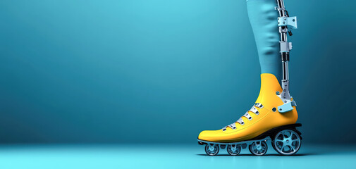 Modern artificial leg supporting an active lifestyle, sleek design, medical innovation, empowering movement