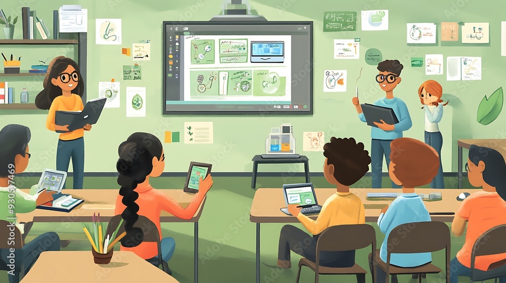 Poster students in a classroom setting with a teacher leading a lesson
