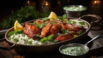 Tandoori Chicken with Mint Yogurt Sauce. Best For Banner, Flyer, and Poster