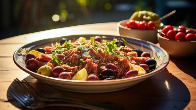 Tuna Puttanesca with Kalamata Olives. Best For Banner, Flyer, and Poster