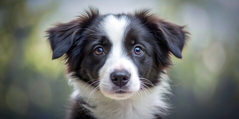 Closeup of a curious and adorable border collie puppy gazing at the camera