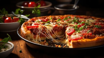 Chicago Style Deep Dish Pizza Slice. Best For Banner, Flyer, and Poster