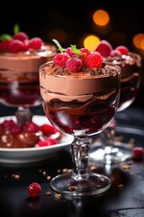 Chocolate Mousse with Raspberry Coulis. Best For Banner, Flyer, and Poster