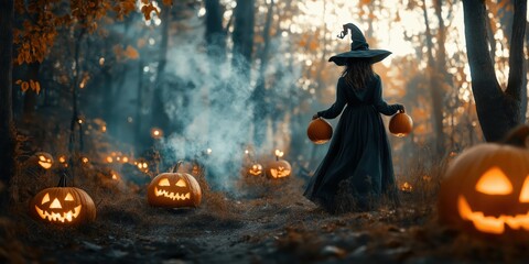 Witch in a Spooky Halloween Forest created by ai