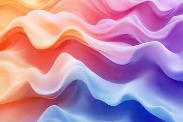 Fototapeta premium A mesmerizing abstract image featuring soft, flowing waves of fabric-like textures in soothing pastel shades of pink, purple, and orange. 