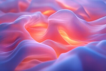 Obraz premium A mesmerizing abstract image featuring soft, flowing waves of fabric-like textures in soothing pastel shades of pink, purple, and orange.