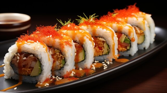 Ebi Tempura Uramaki Roll. Best For Banner, Flyer, and Poster