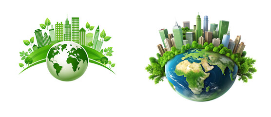 World Environment Day &ndash; Green City on Earth Globe with Transparent Background